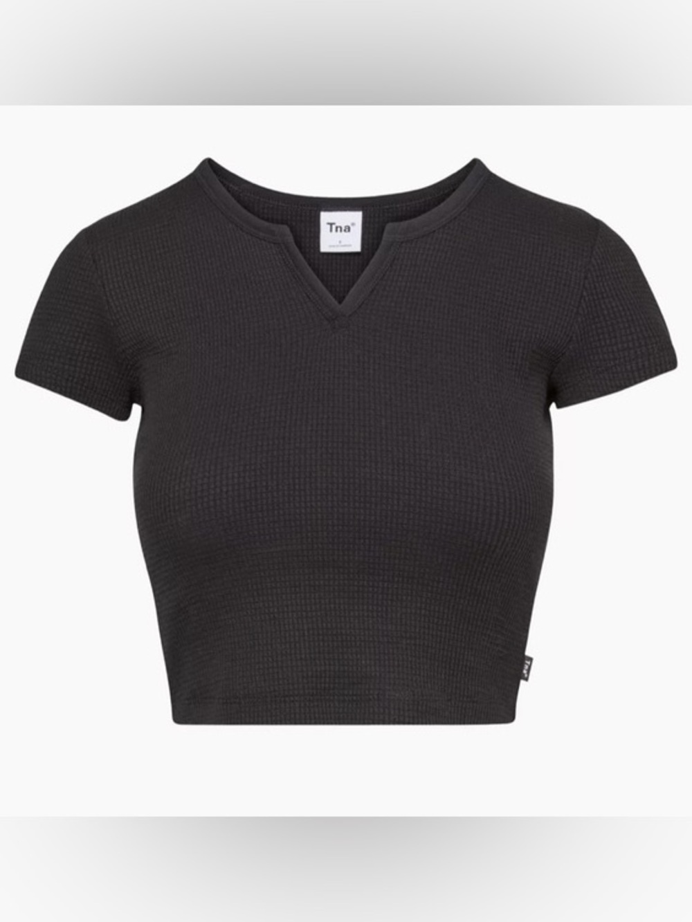 TNA Black Ribbed Short Sleeve Crop Top